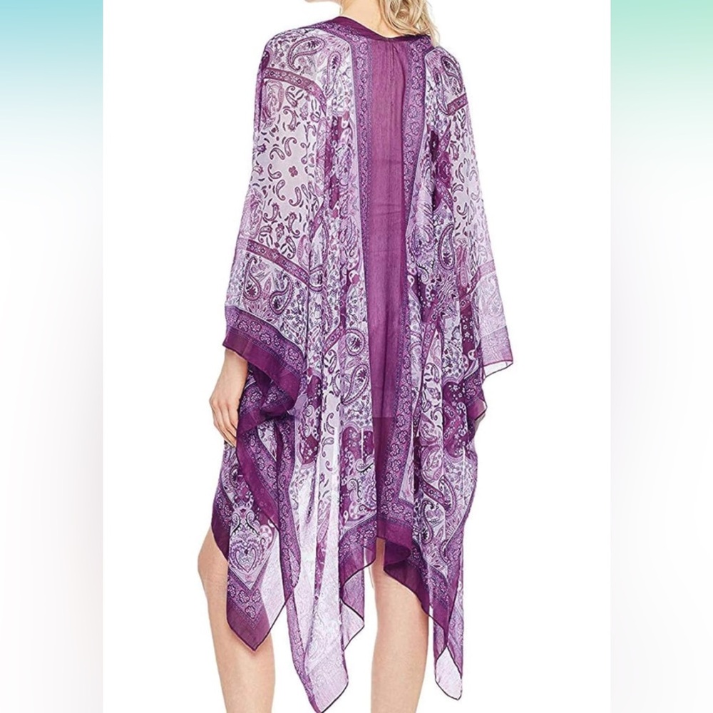 Purple Paisley Kimono Cover-up Cardigan - Picture 3 of 6